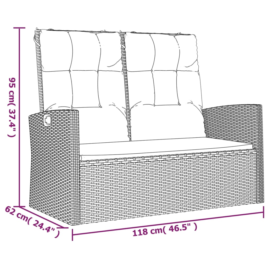 Panca da Giardino Reclinabile con Cuscini 118cm Polyrattan Nero | homemem39