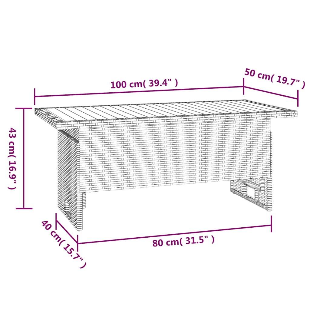 Tavolo Giardino Grigio 100x50x43/63 Massello Acacia Polyrattan | homemem39