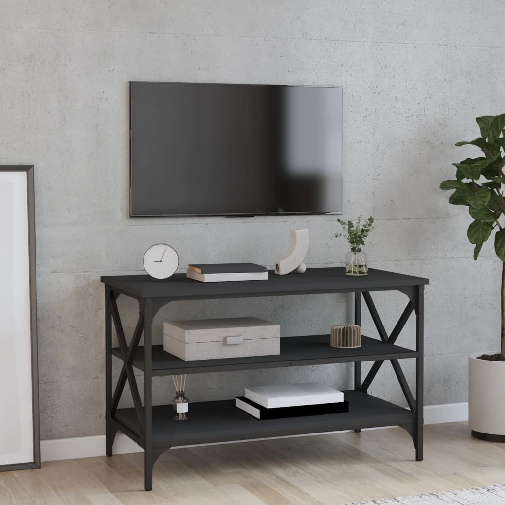 Mobile Porta TV Nero 80x40x50 cm in Legno Multistrato - homemem39