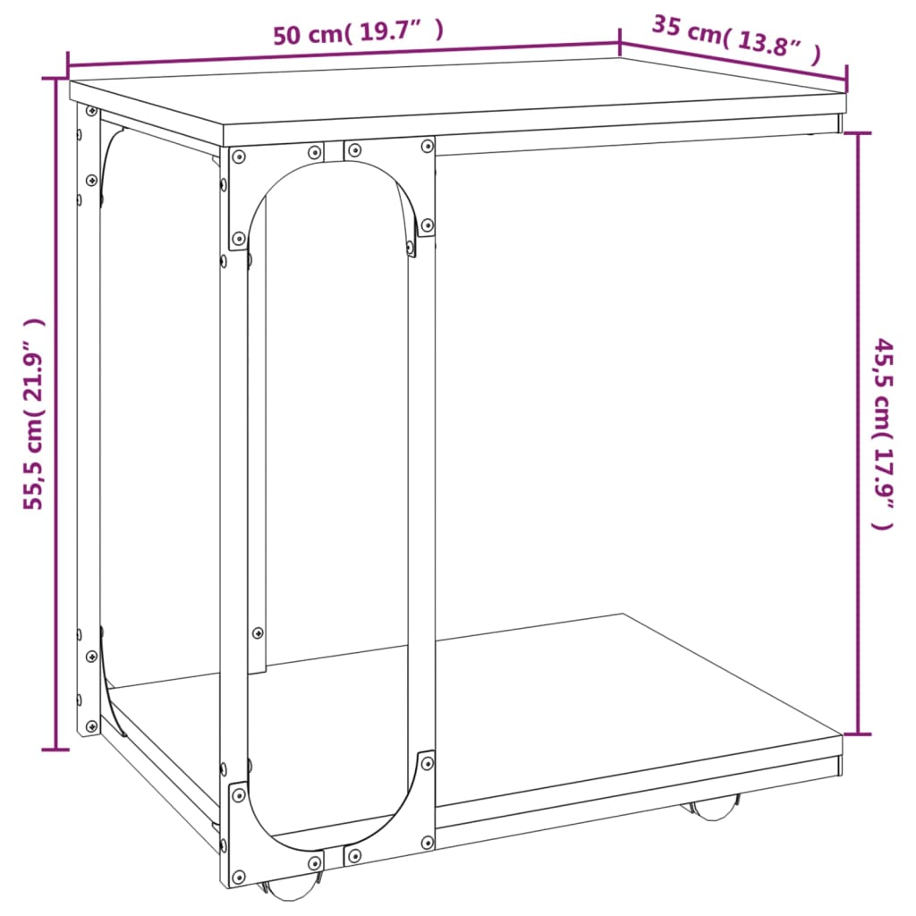 Tavolino con Ruote Grigio Sonoma 50x35x55,5cm Legno Multistrato | homemem39