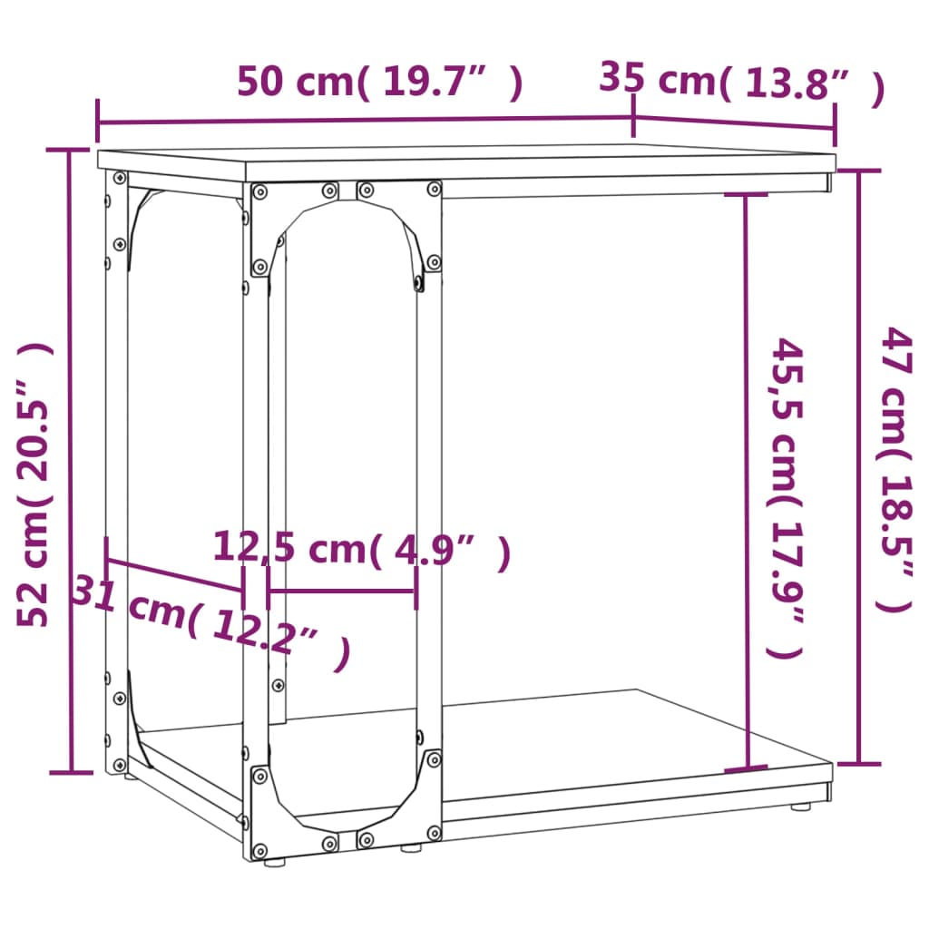 Tavolino da Salotto Rovere Fumo 50x35x52 cm Legno Multistrato | homemem39