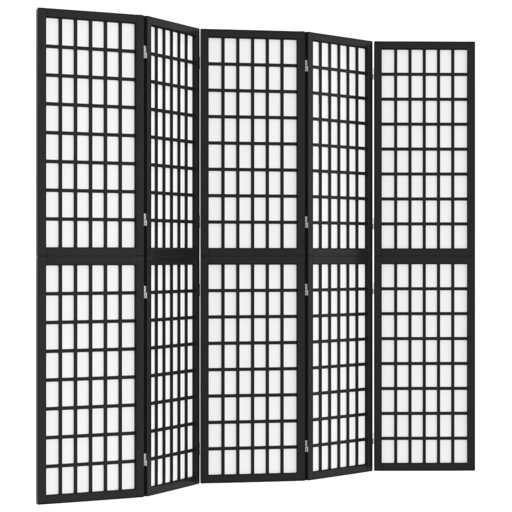Divisorio Pieghevole 5 Pannelli Stile Giapponese 200x170cm Nero - homemem39