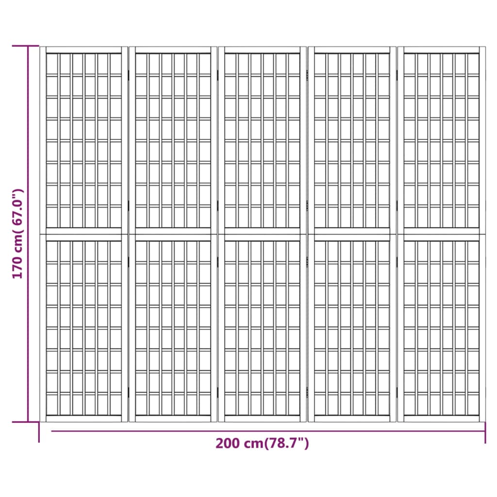 Divisorio Pieghevole 5 Pannelli Stile Giapponese 200x170cm Nero - homemem39