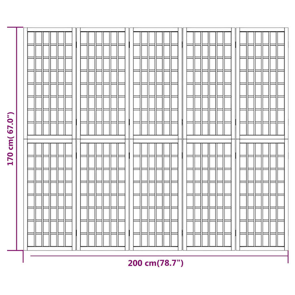 Divisorio Pieghevole 5 Pannelli Stile Giapponese 200x170cm Nero | homemem39