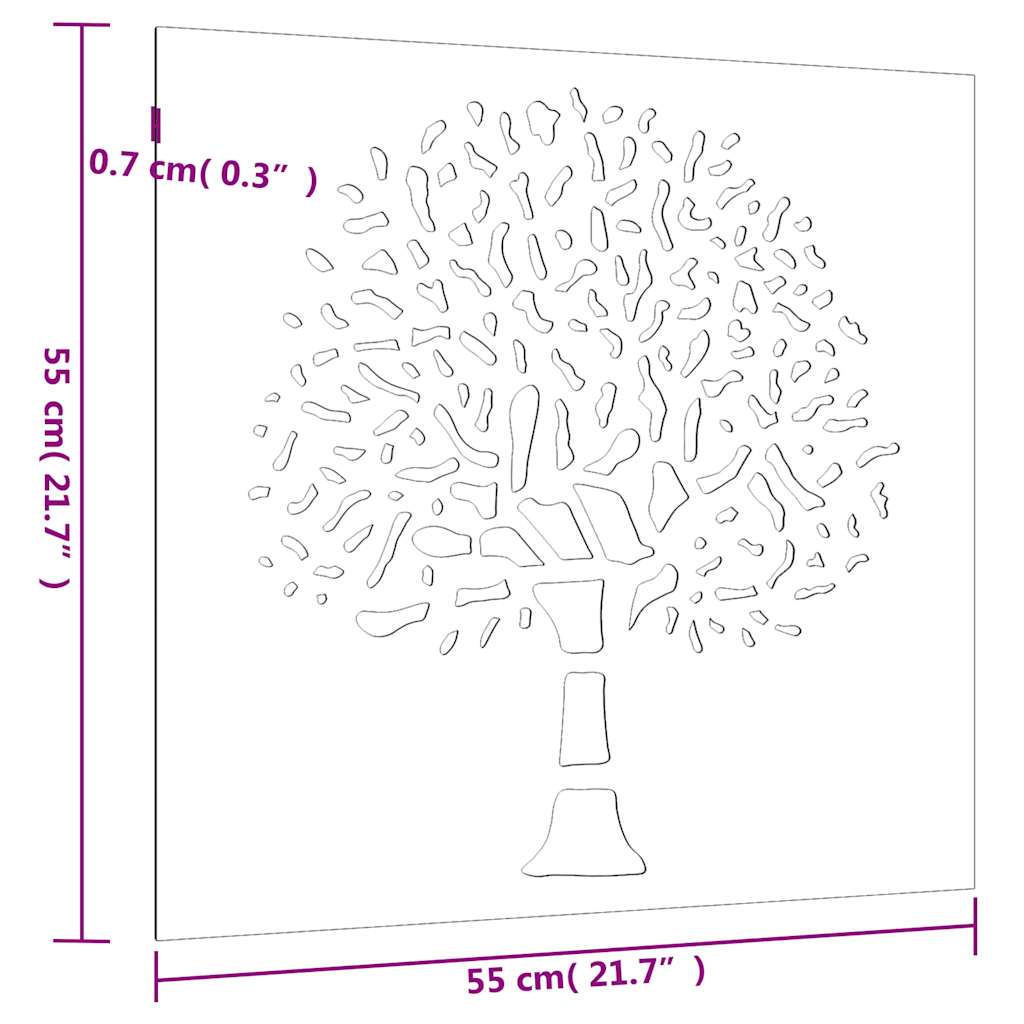 Decorazione Muro da Giardino 55x55 cm Albero in Acciaio Corten | homemem39