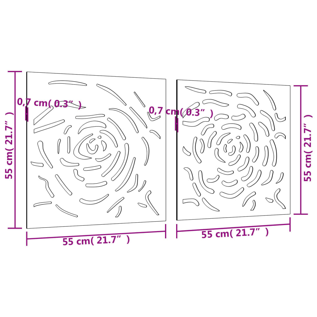 Decorazioni Muro Giardino 2 pz 55x55 cm Rosa in Acciaio Corten - homemem39