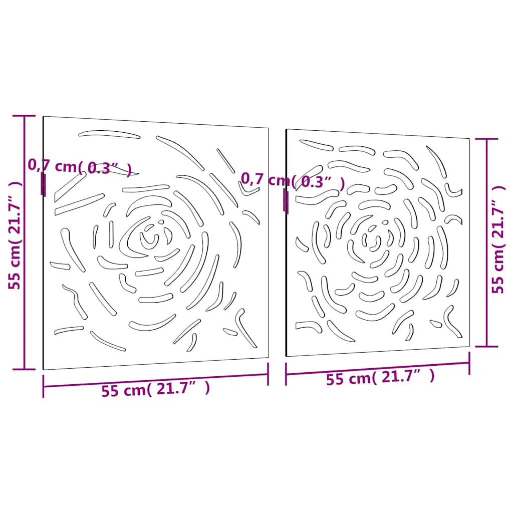 Decorazioni Muro Giardino 2 pz 55x55 cm Rosa in Acciaio Corten | homemem39