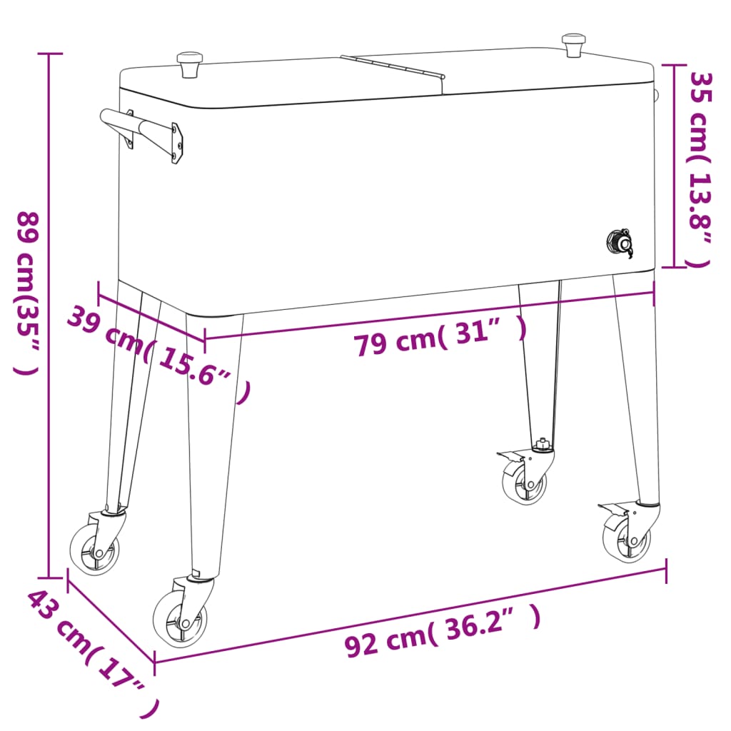 Carrello Porta Ghiaccio su Ruote Rosso 92x43x89 cm | homemem39