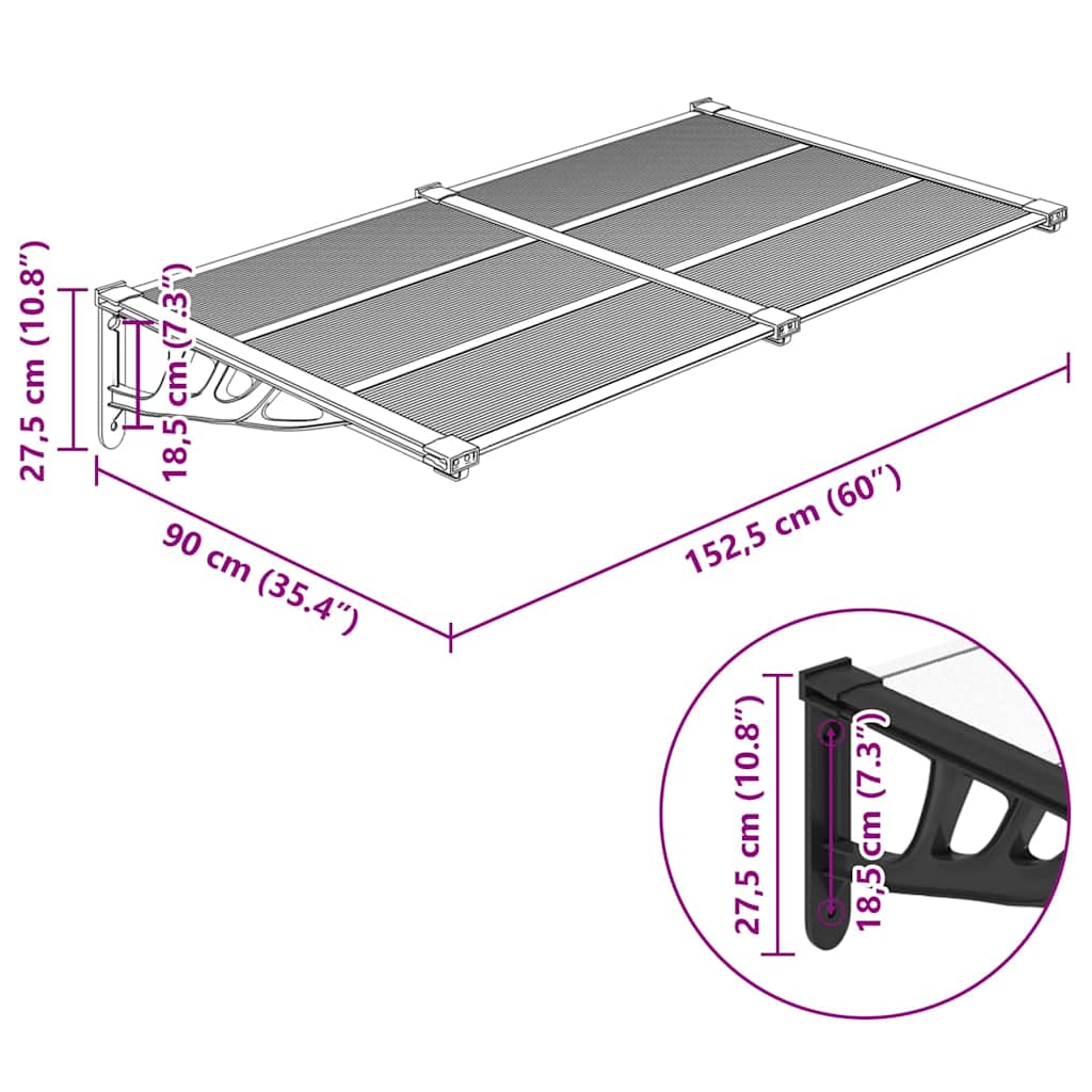 Tettoia per Porta Nero e Trasparente 152,5x90 cm Policarbonato | homemem39