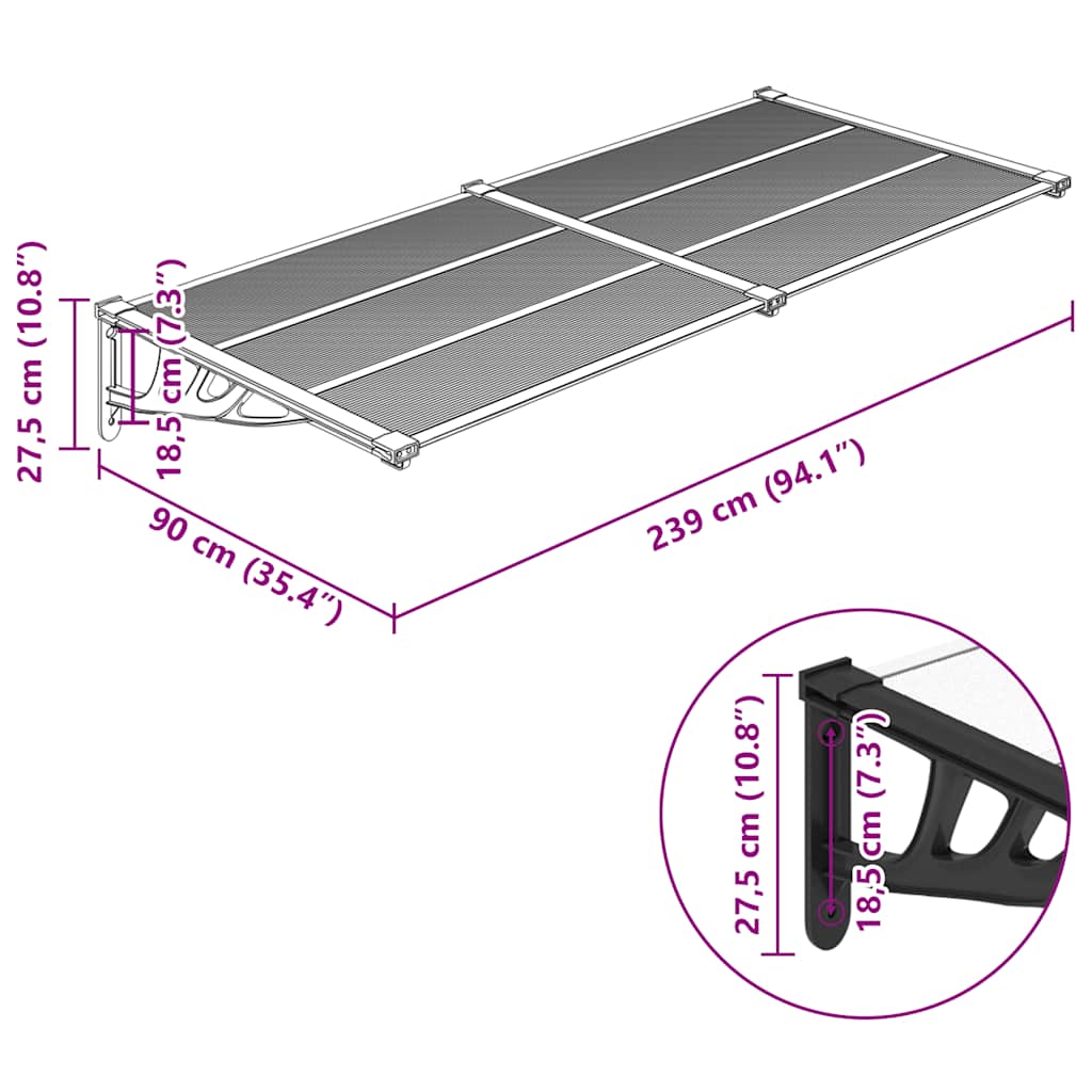 Tettoia per Porta Nero e Trasparente 239x90 cm in Policarbonato | homemem39