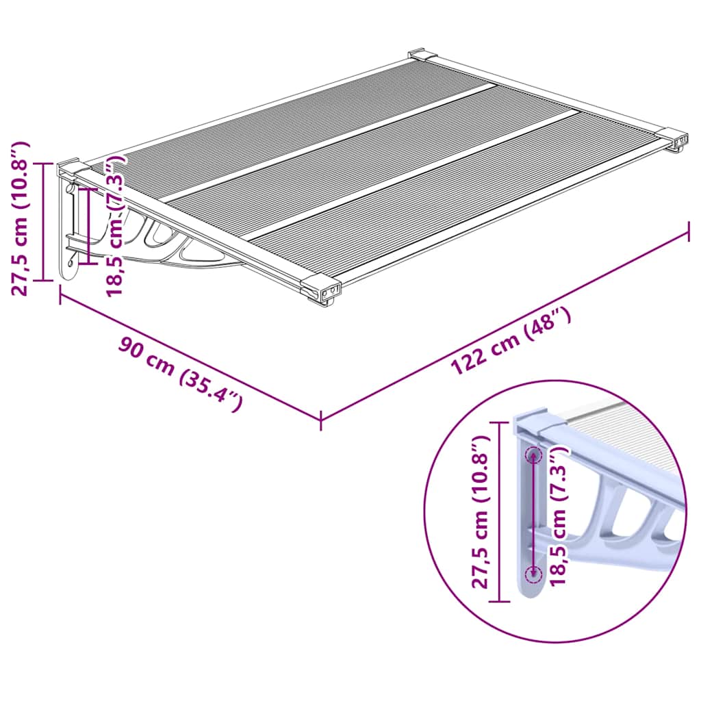 Tettoia per Porta Grigio e Trasparente 122x90 cm Policarbonato | homemem39