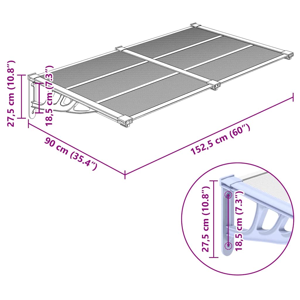 Tettoia per Porta Grigio e Trasparente 152,5x90cm Policarbonato | homemem39