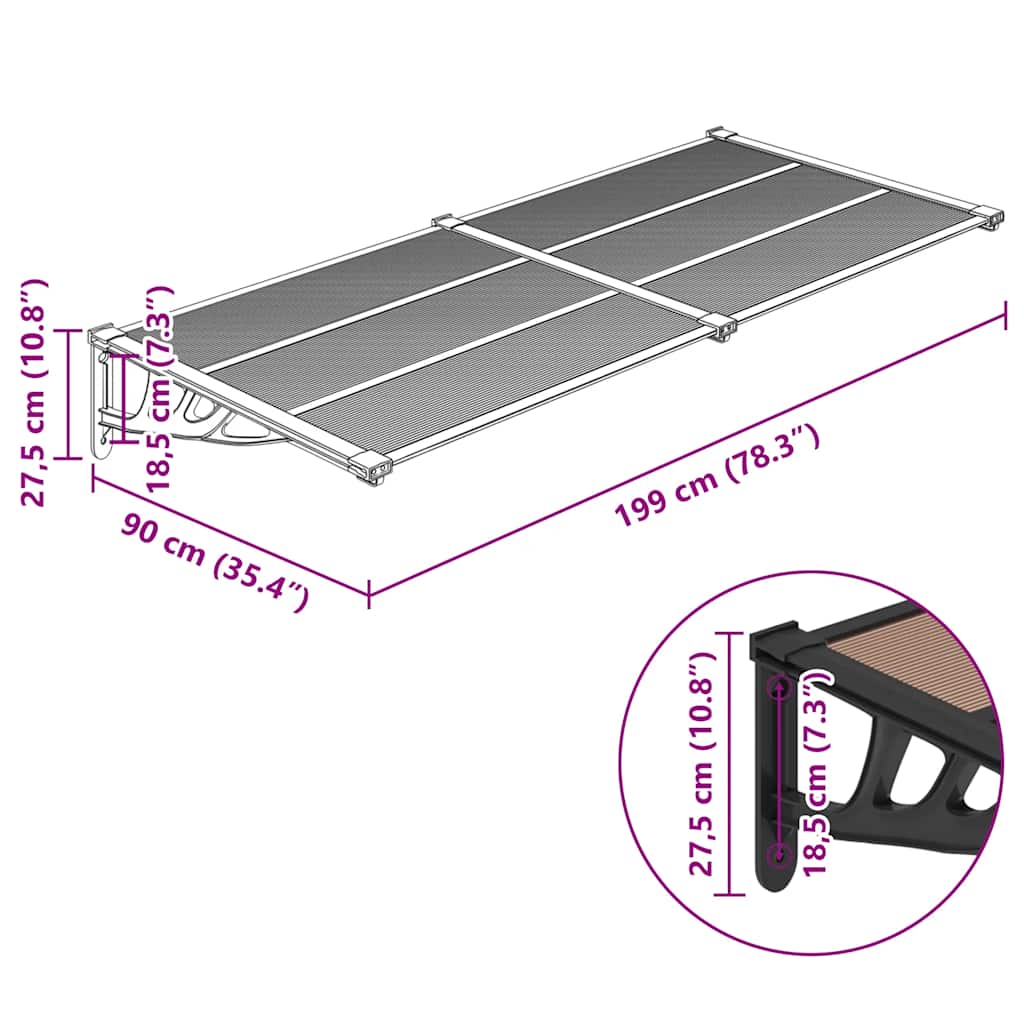 Tettoia per Porta Nera 199x90 cm in Policarbonato