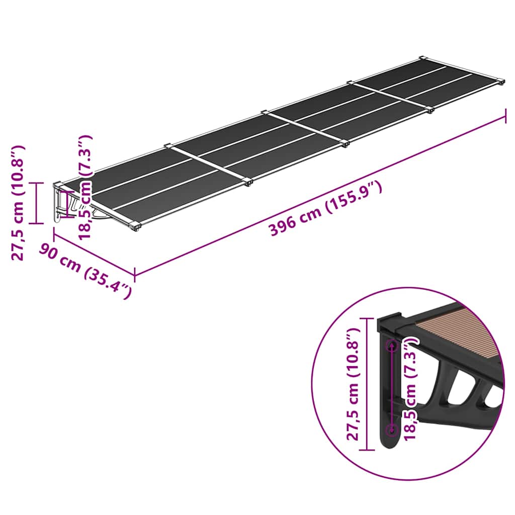 Tettoia per Porta Nera 396x90 cm in Policarbonato