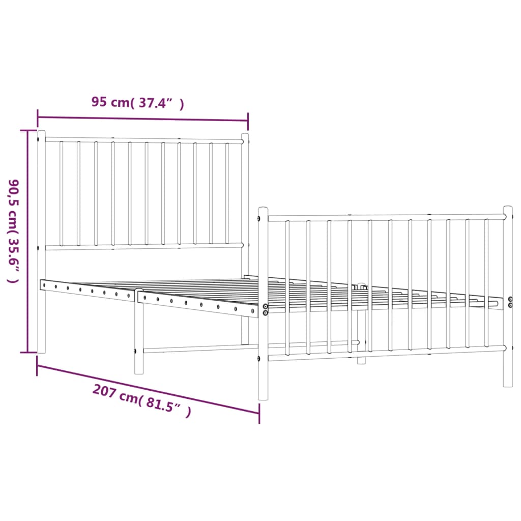 Giroletto con Testiera e Pediera Metallo Nero 90x200 cm | homemem39