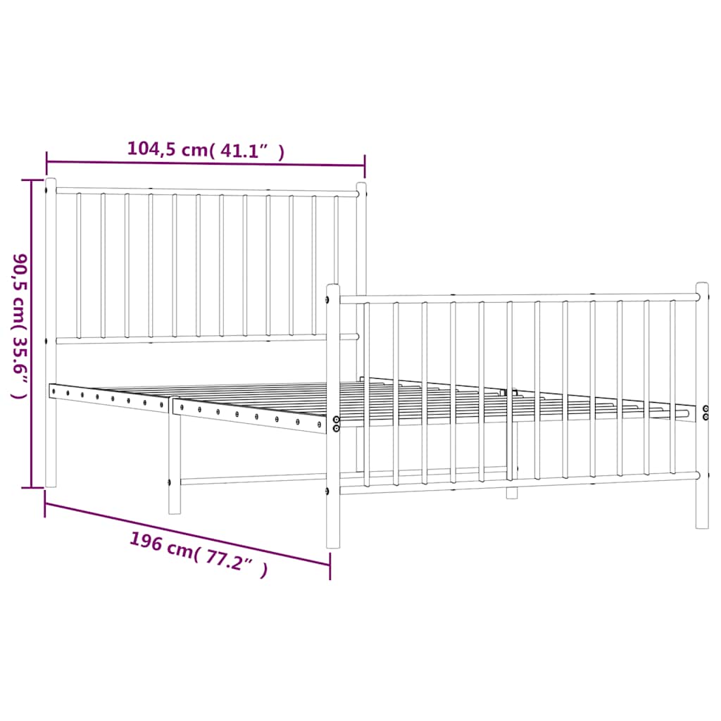 Giroletto con Testiera e Pediera Metallo Nero 100x190 cm | homemem39