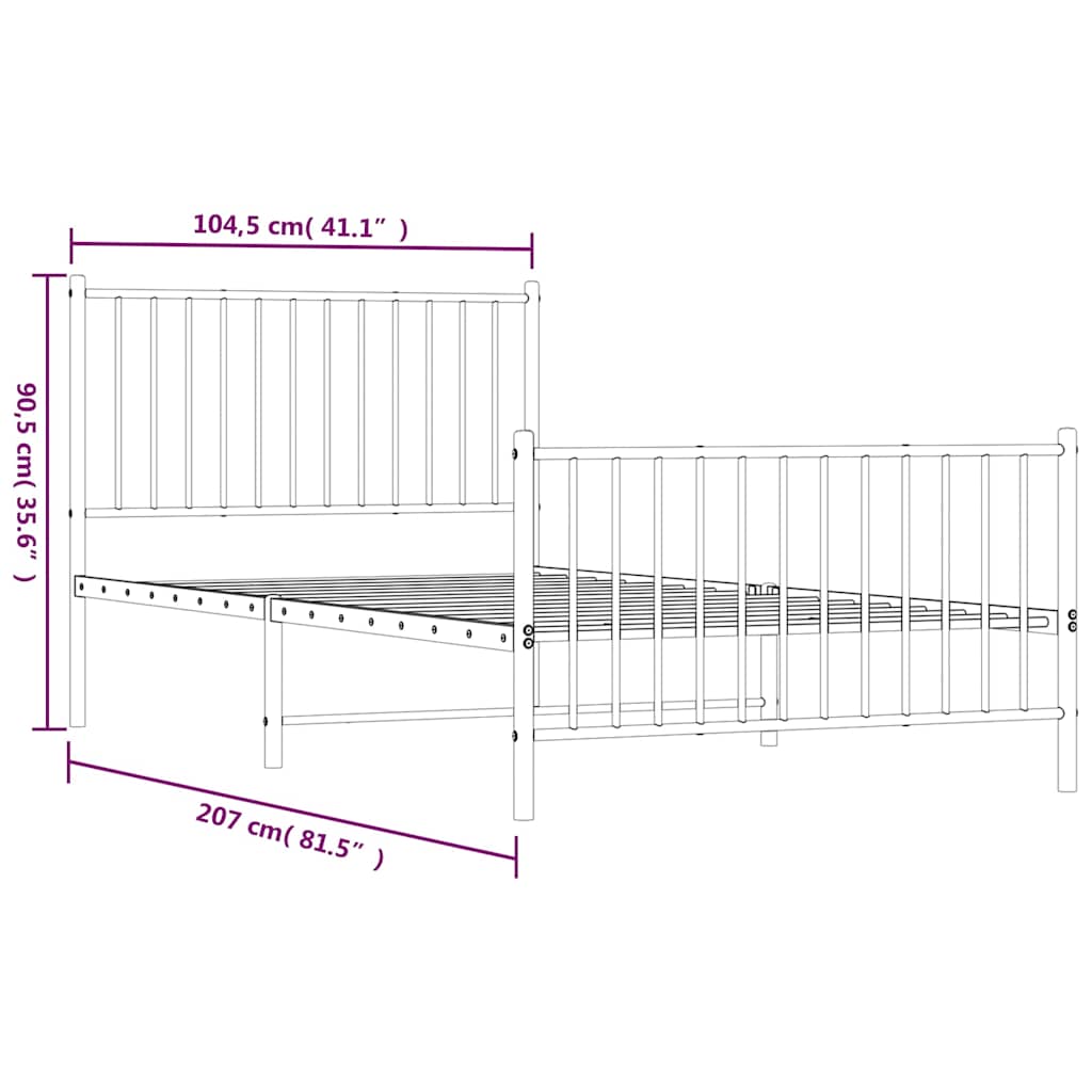 Giroletto con Testiera e Pediera Metallo Nero 100x200 cm | homemem39