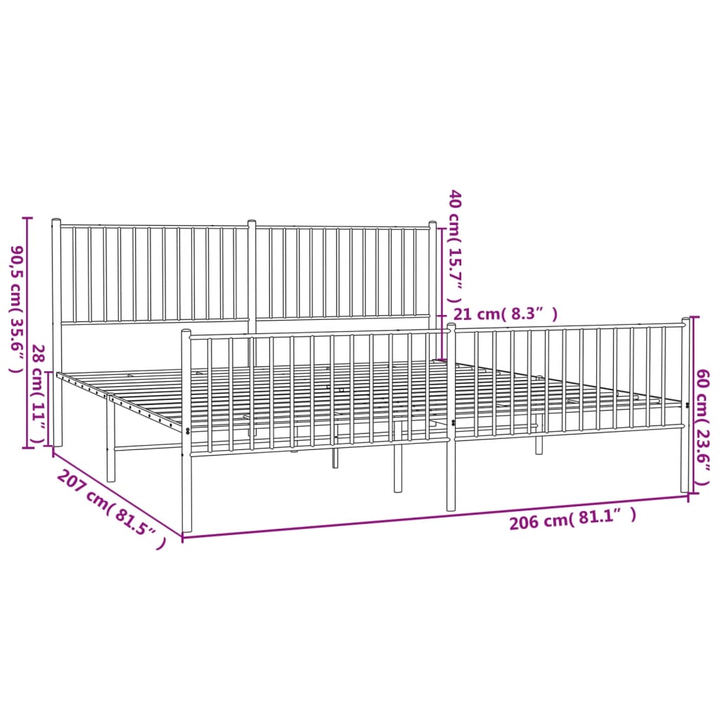 Giroletto con Testiera e Pediera Metallo Nero 200x200 cm | homemem39