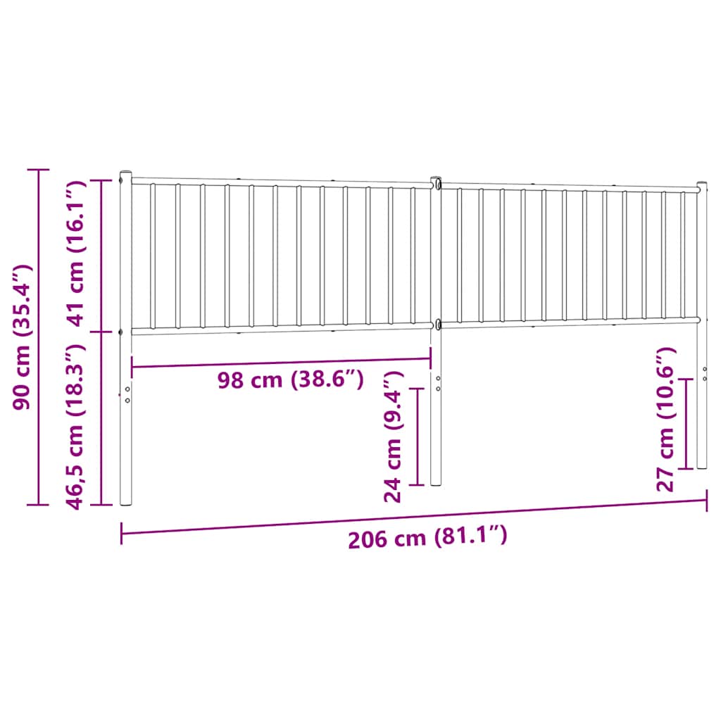 Testiera di Ricambio in Metallo Nero 200 cm | homemem39