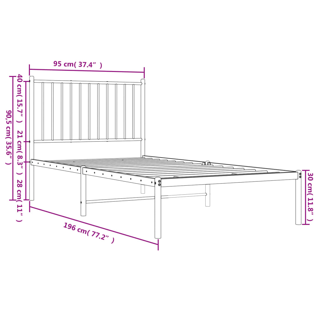 Giroletto con Testiera Metallo Bianco 90x190 cm | homemem39