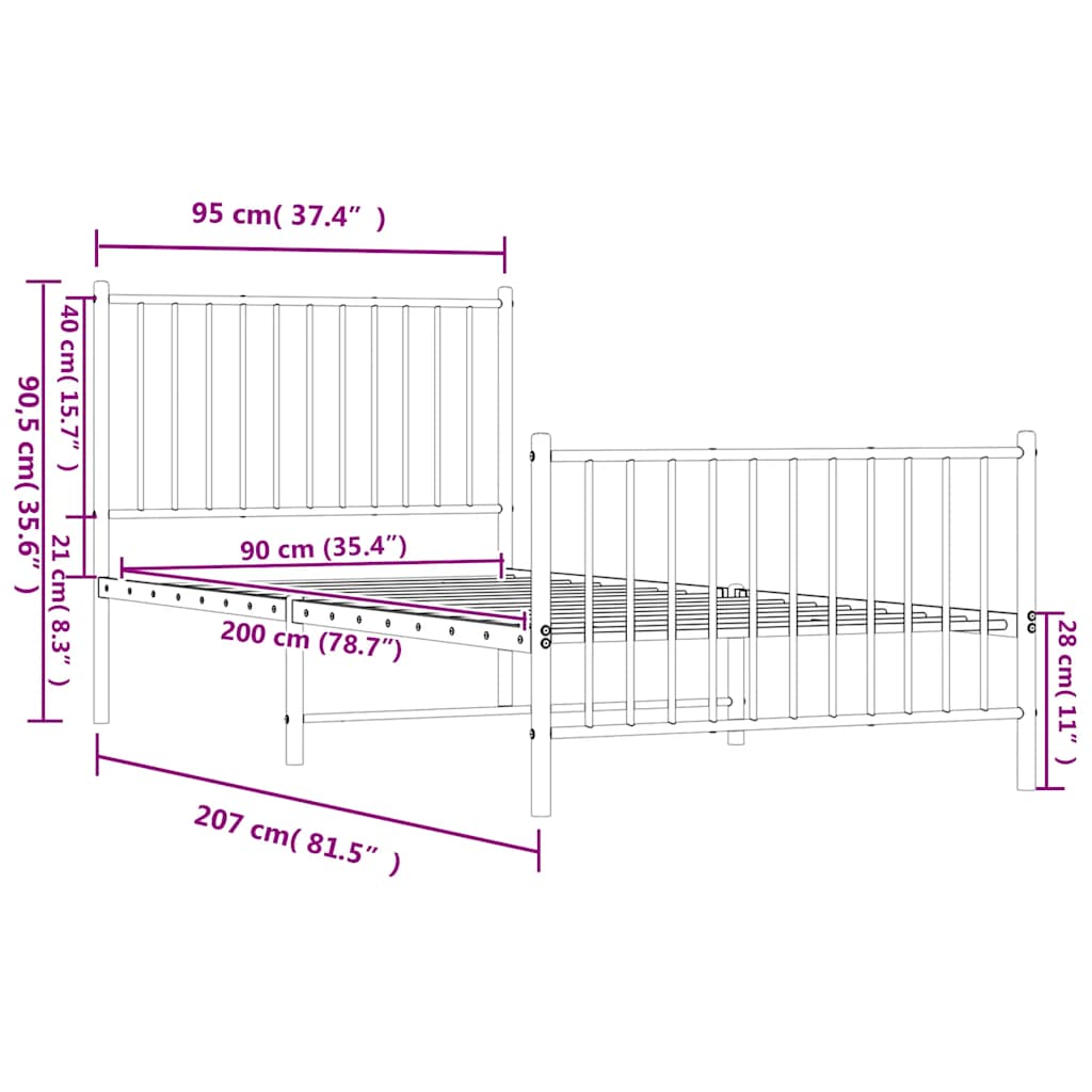 Giroletto con Testiera e Pediera Metallo Bianco 90x200 cm | homemem39