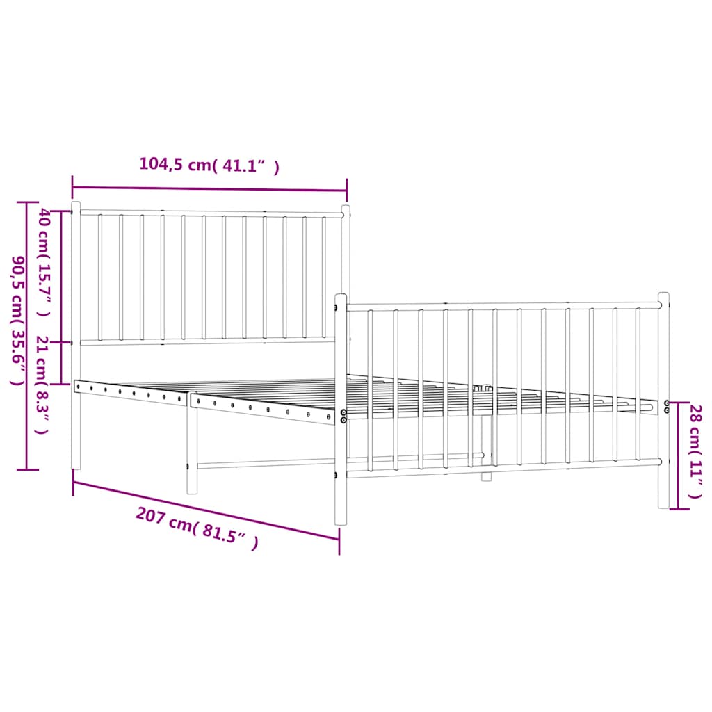Giroletto con Testiera e Pediera Metallo Bianco 100x200 cm | homemem39