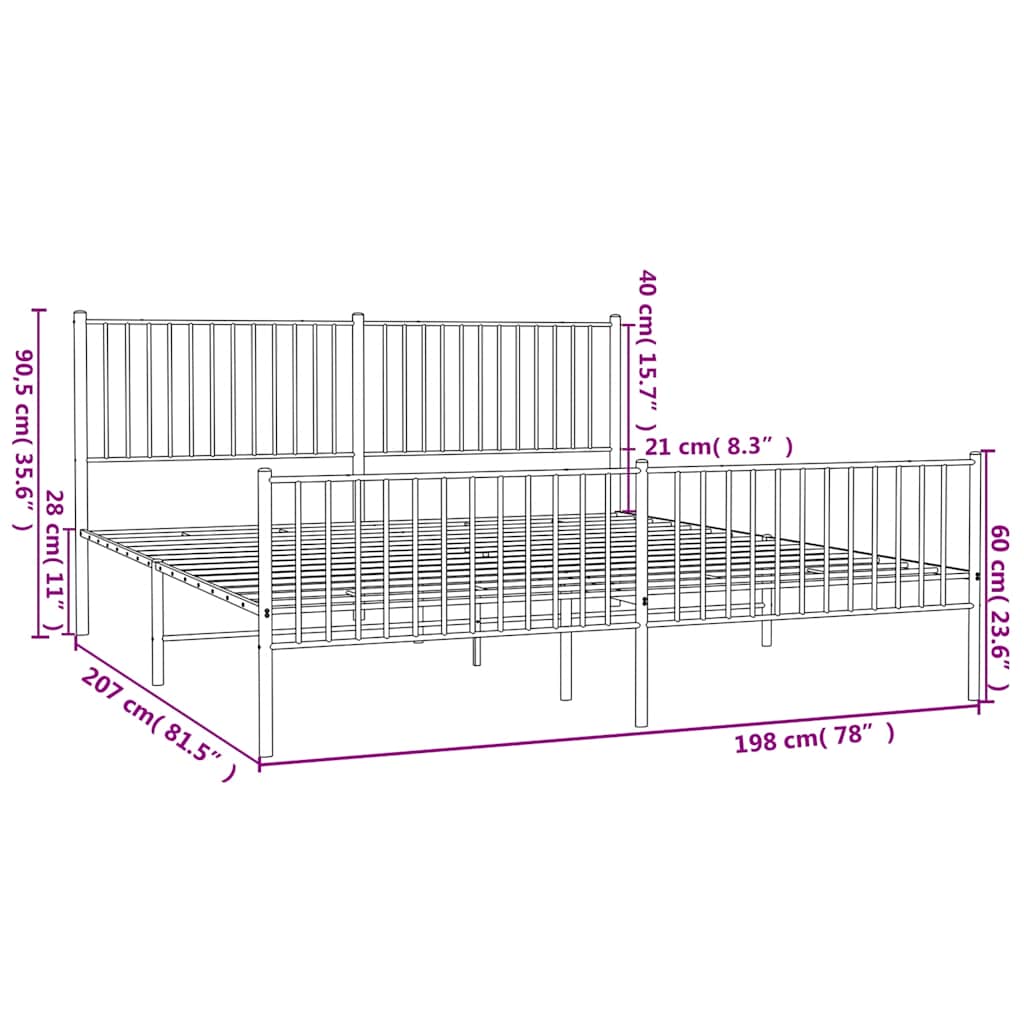 Giroletto con Testiera e Pediera Metallo Bianco 193x203 cm | homemem39