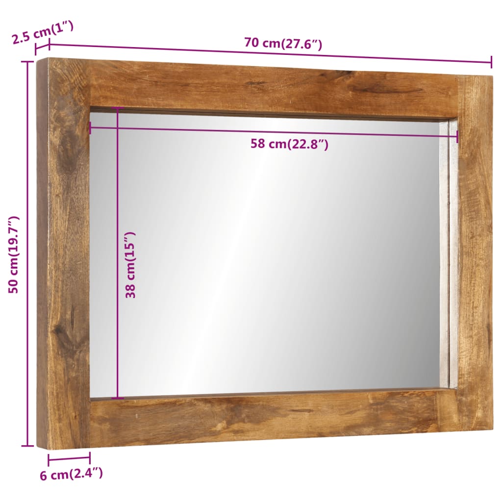 Specchio 70x50 cm in Legno Massello di Mango e Vetro | homemem39