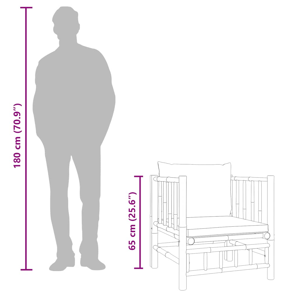 Divano da Giardino con Cuscini Bianco Crema in Bambù - homemem39