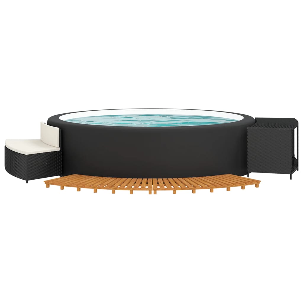Bordo per Spa Nero in Polyrattan e Legno Massello di Acacia - homemem39