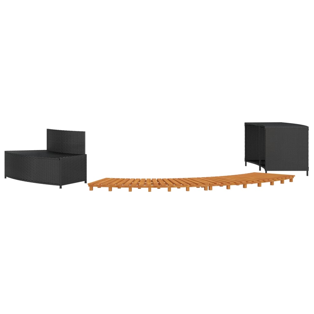 Bordo per Spa Nero in Polyrattan e Legno Massello di Acacia - homemem39