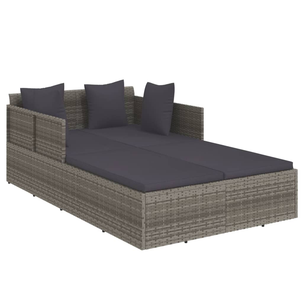Lettino con Cuscini Grigio 182x118x63 cm in Polyrattan - homemem39