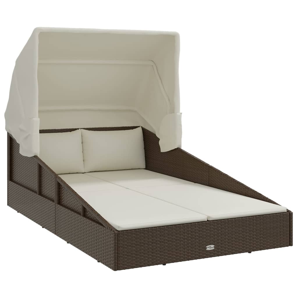 Lettino con Tetto Pieghevole Marrone 200x114x128 cm Polyrattan - homemem39