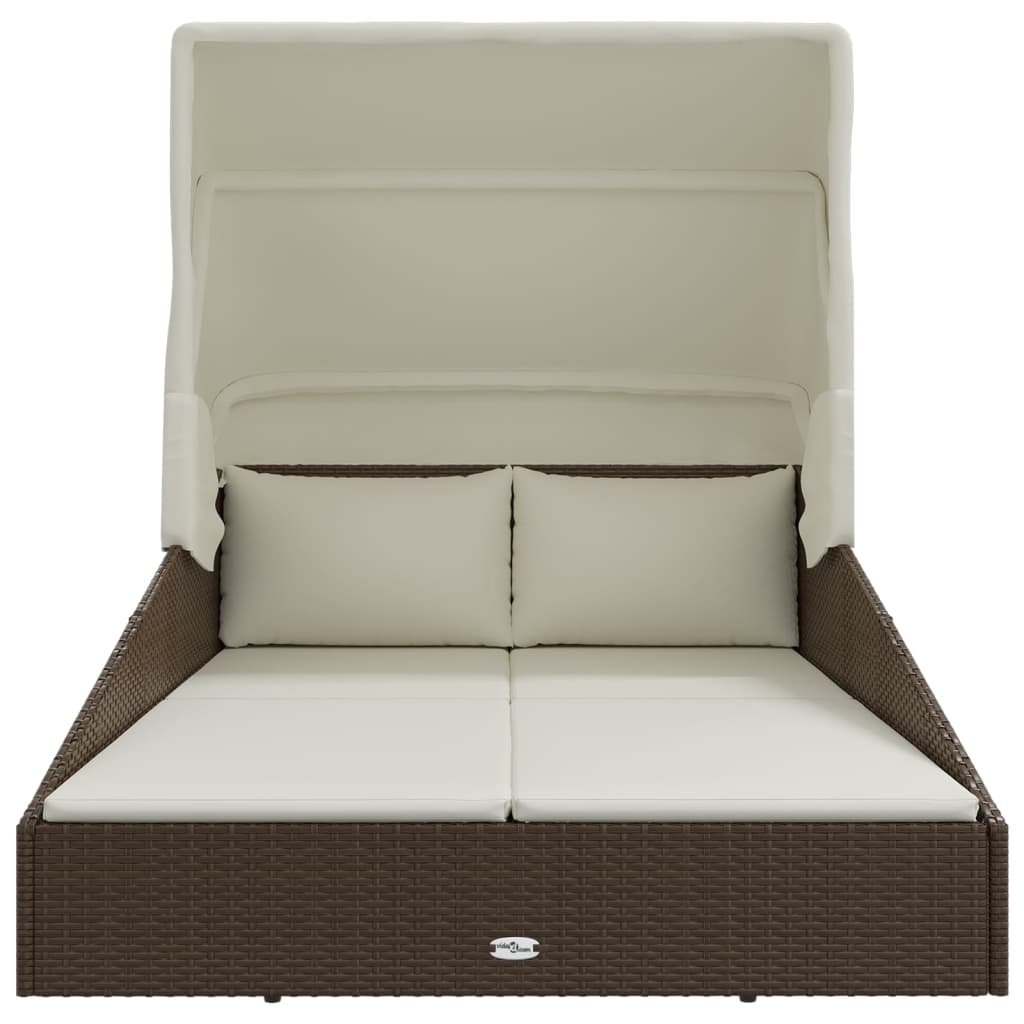 Lettino con Tetto Pieghevole Marrone 200x114x128 cm Polyrattan - homemem39