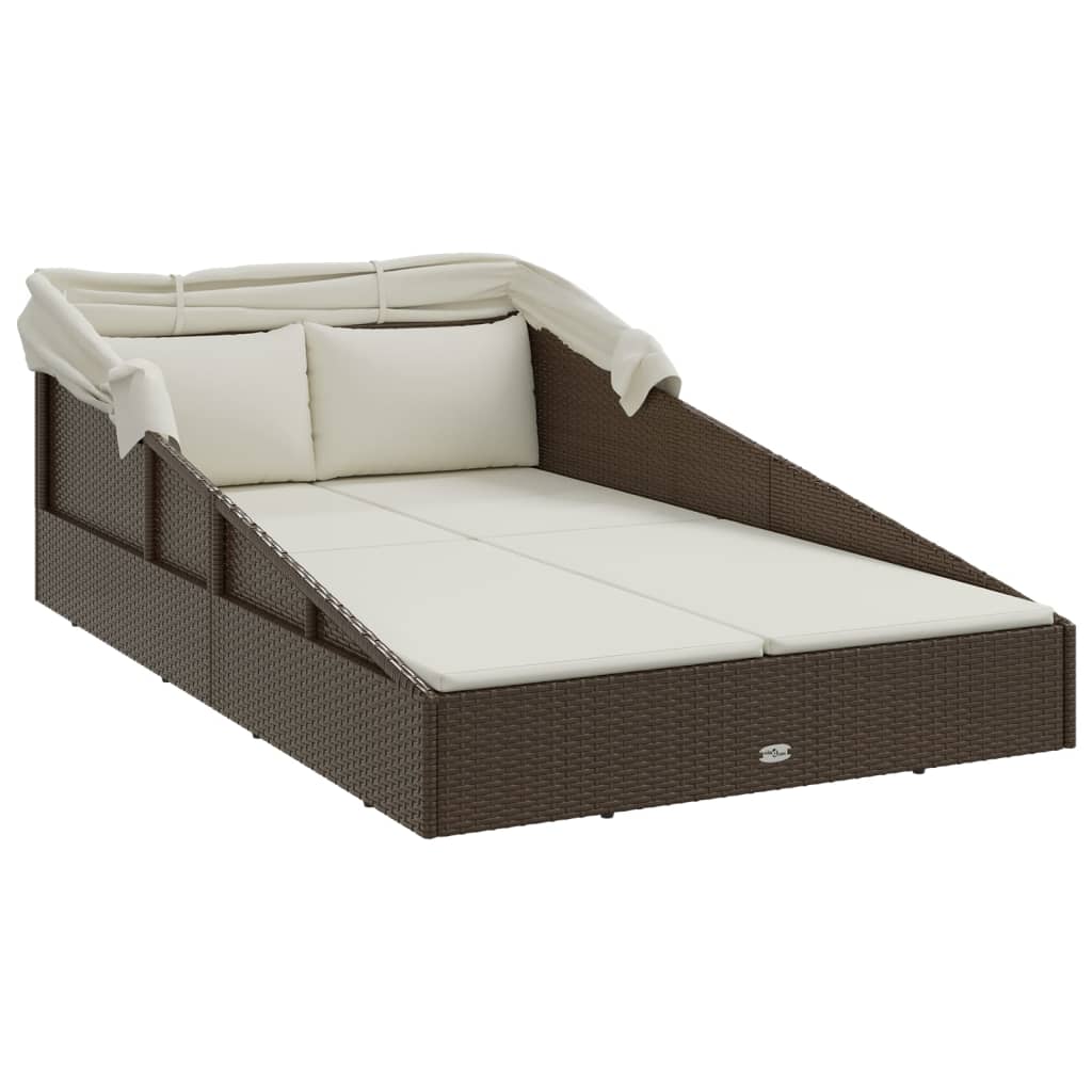 Lettino con Tetto Pieghevole Marrone 200x114x128 cm Polyrattan - homemem39