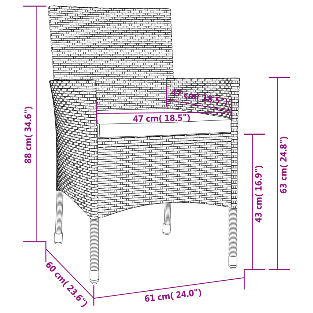Sedie da giardino con cuscini 4 pz nere in polyrattan (solo UK/IE/FI/NO)