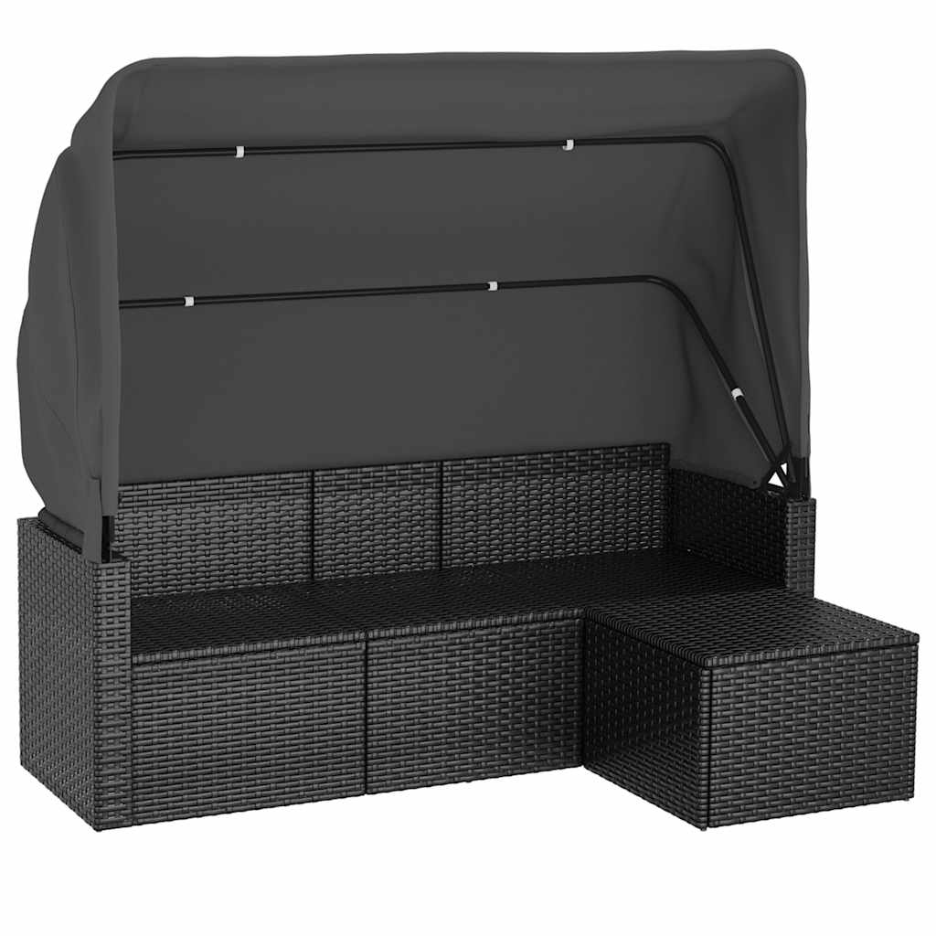 Divano Giardino 3 Posti con Tetto e Poggiapiedi Nero Polyrattan - homemem39