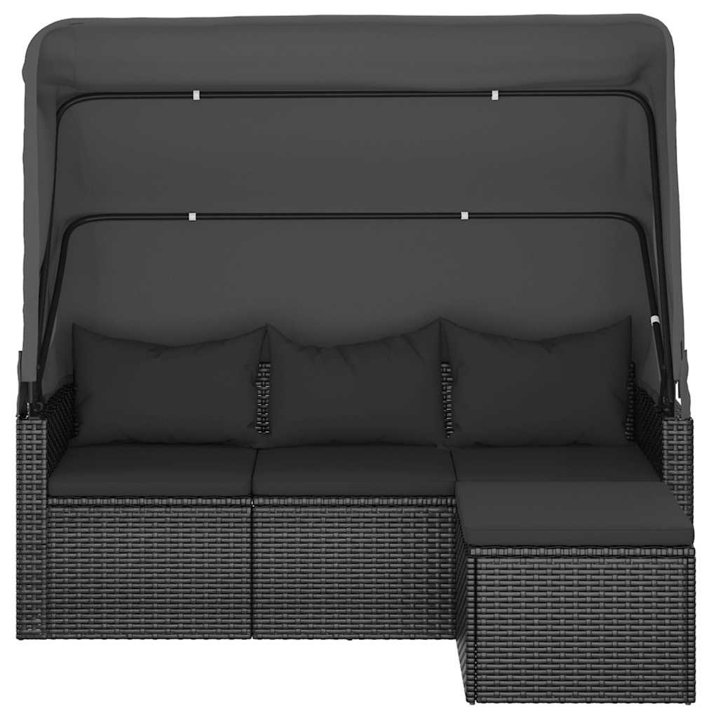 Divano Giardino 3 Posti con Tetto e Poggiapiedi Nero Polyrattan - homemem39