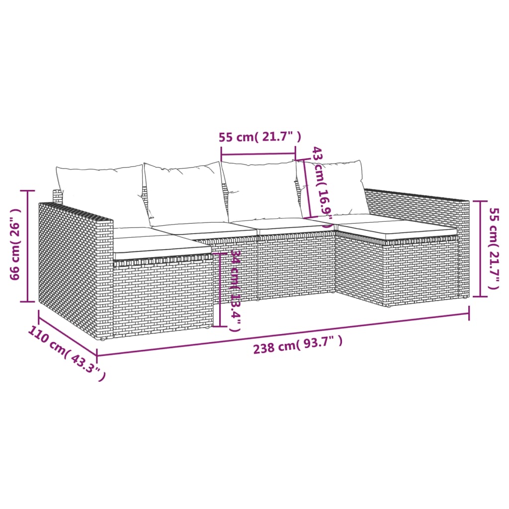 Set da Giardino 2 pz con Cuscini Nero in Polyrattan | homemem39