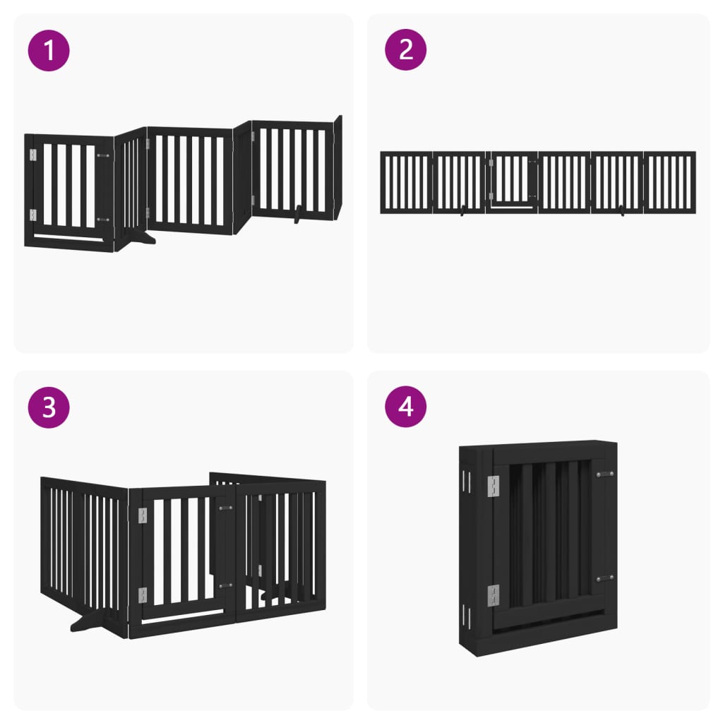Cancello per Cani Porta Pieghevole Nero 6 Pannelli 300cm Pioppo