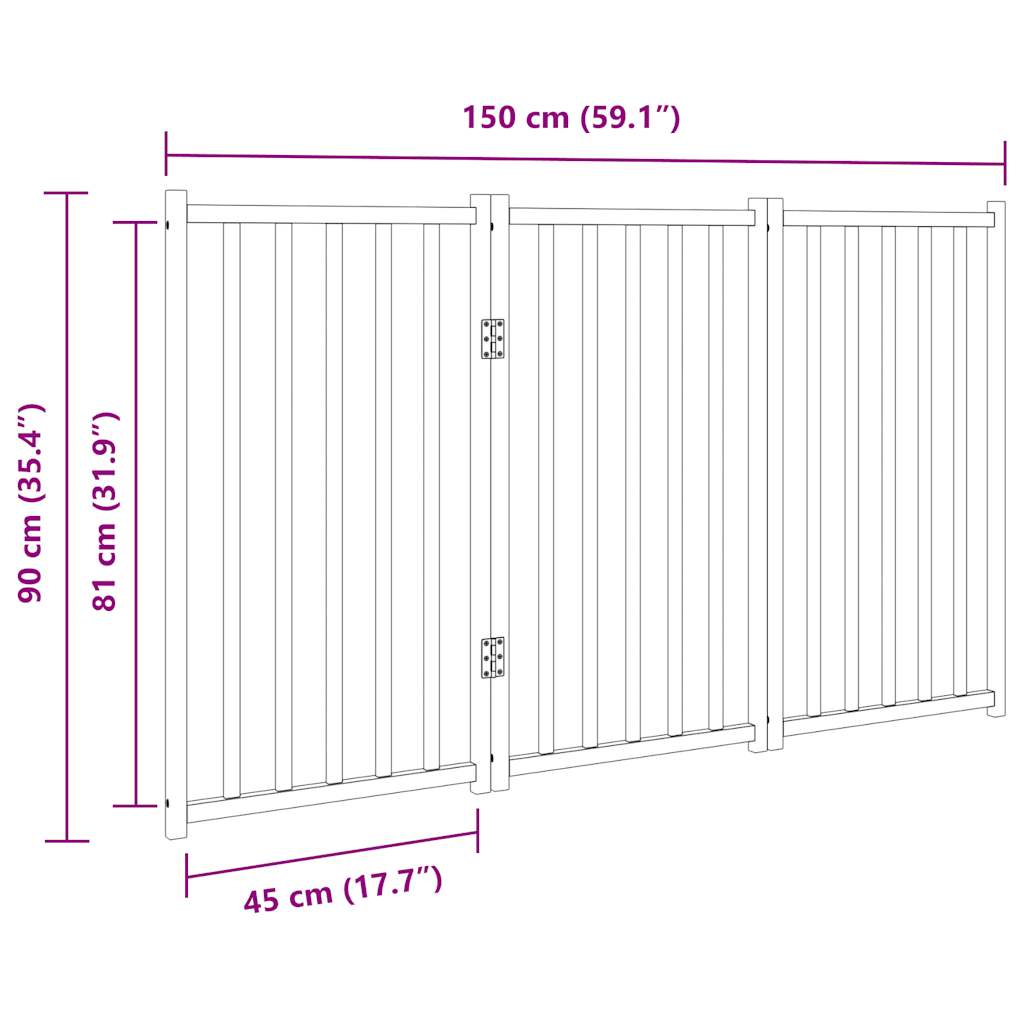 Cancelletto per cani pieghevole a 3 pannelli 150 cm in legno massello di abete | homemem39