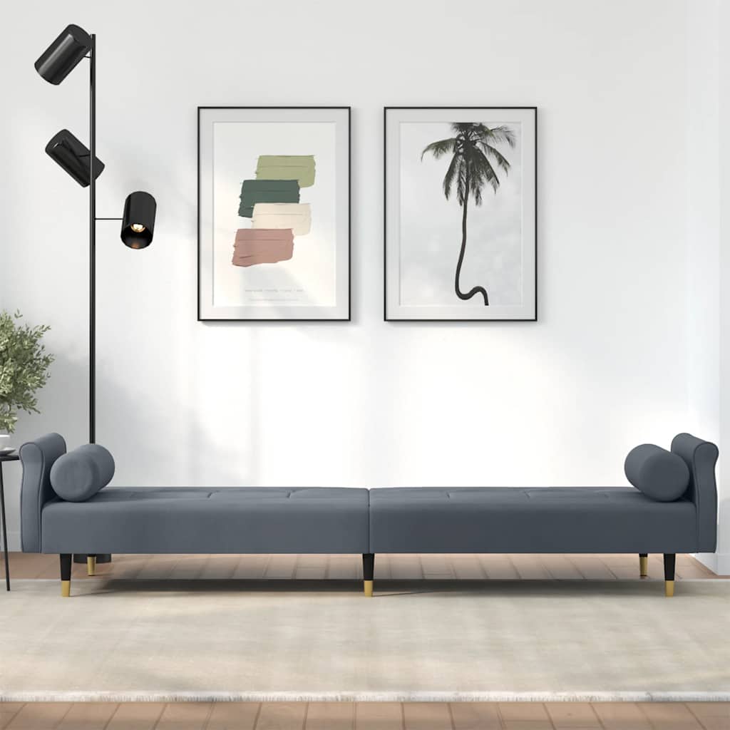 Divano Letto con Cuscini Grigio Scuro in Velluto - homemem39
