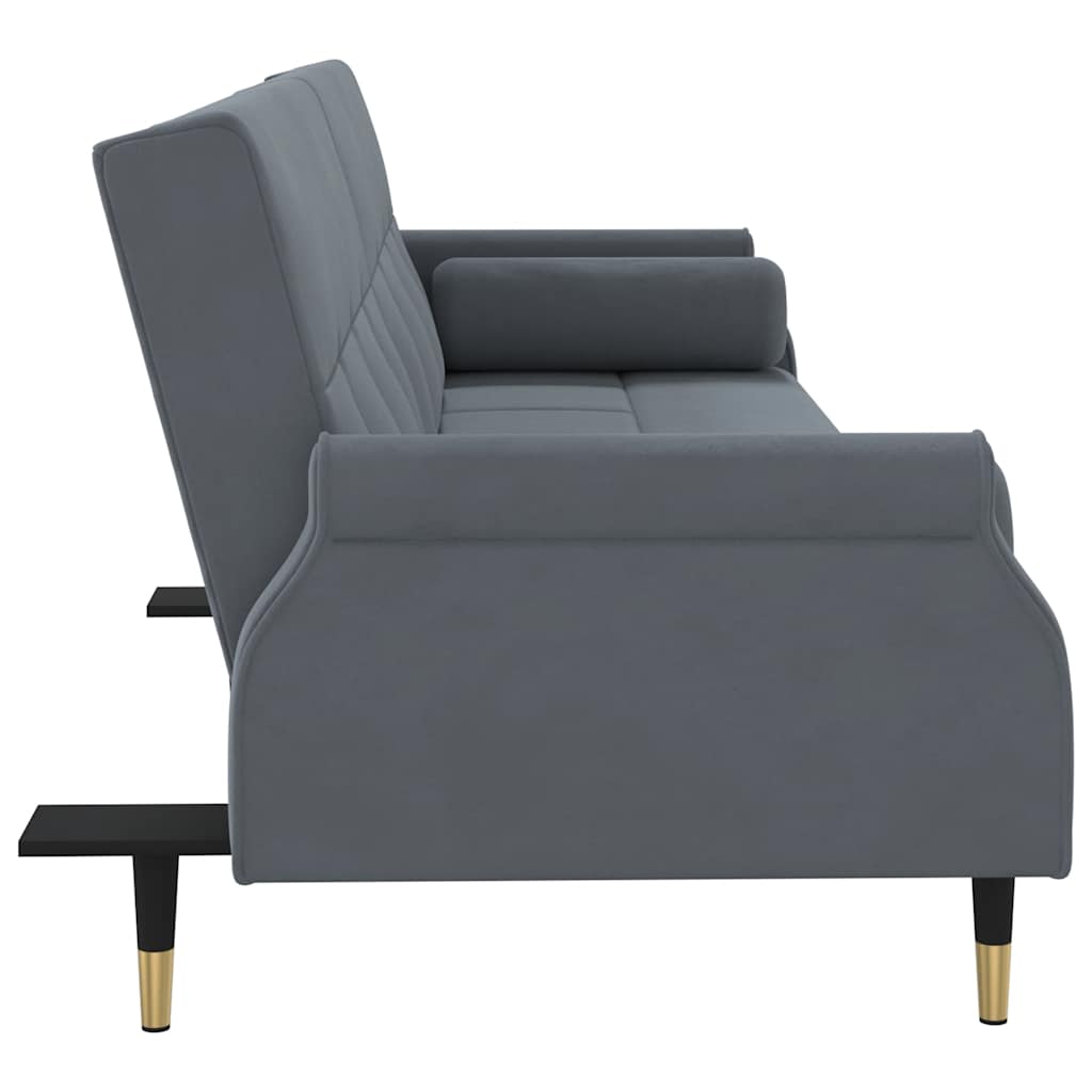 Divano Letto con Cuscini Grigio Scuro in Velluto - homemem39