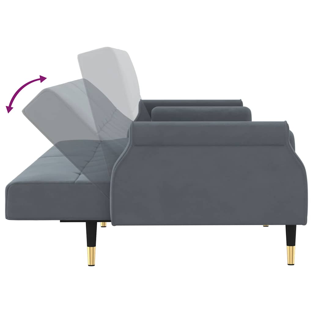 Divano Letto con Cuscini Grigio Scuro in Velluto - homemem39
