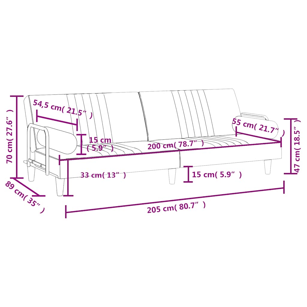 Divano Letto con Braccioli Grigio Chiaro in Velluto