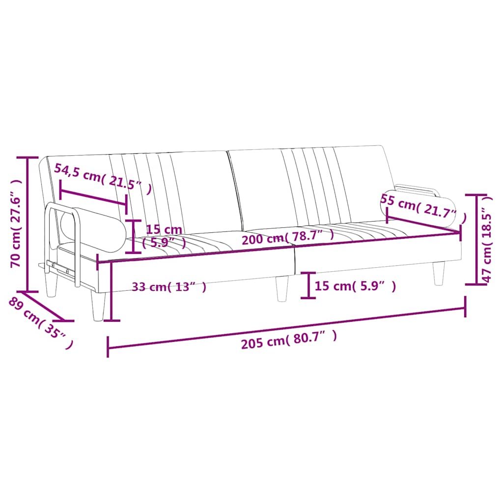 Divano Letto con Braccioli Grigio Scuro in Velluto