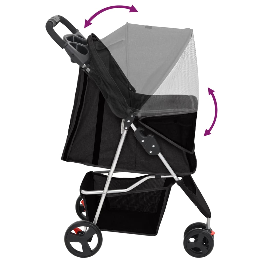 Passeggino per Cani Pieghevole Nero 80x46x98cm Tessuto Oxford - homemem39