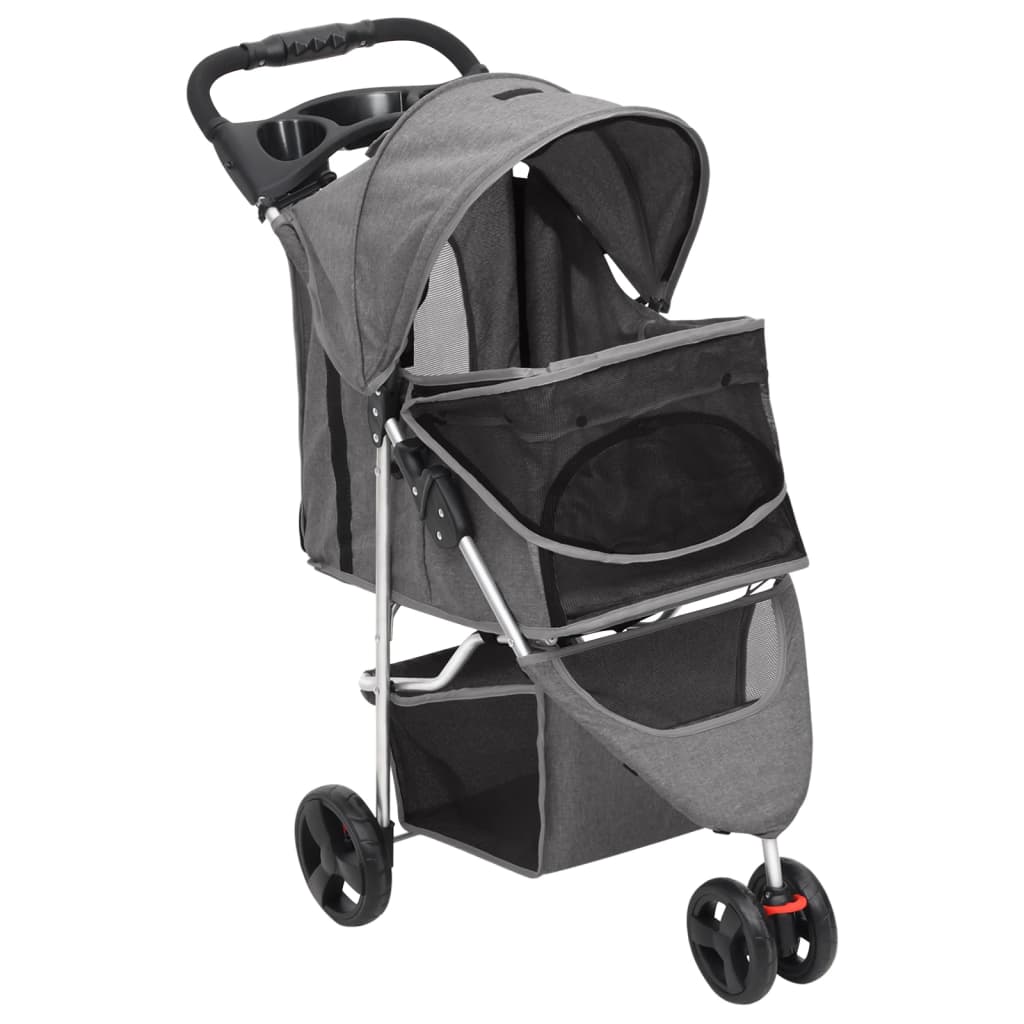 Passeggino per Cani Pieghevole Grigio 80x46x98cm Tessuto Oxford - homemem39