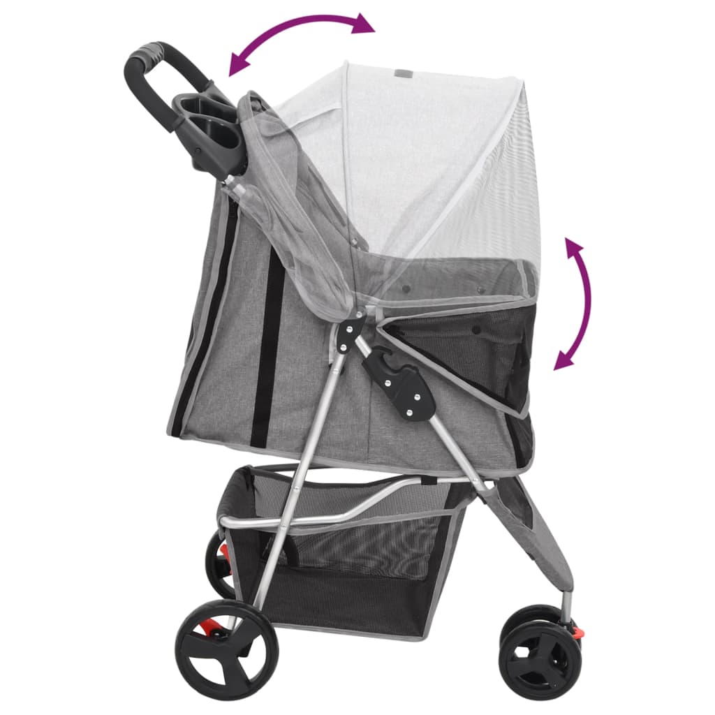 Passeggino per Cani Pieghevole Grigio 80x46x98cm Tessuto Oxford - homemem39