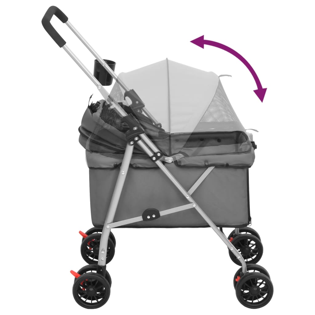 Passeggino Cani Pieghevole Grigio 76x50x100cm Tessuto Oxford - homemem39